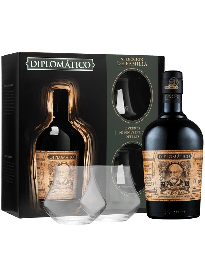 Diplomatico Seleccion De Familia + 2 Glasses Gift Pack Venezuelan Dark Rum 700mL