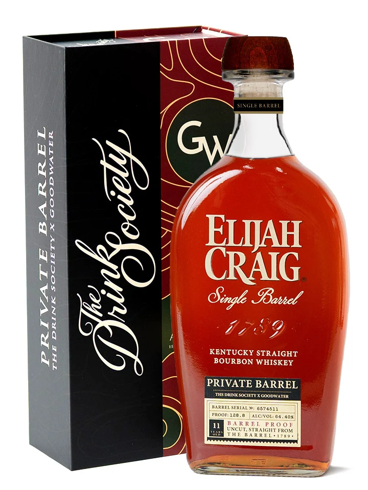 Elijah Craig 11 Year Old Private Barrel 'The Drink Society x Goodwater' Barrel Proof Kentucky Straight Bourbon Whiskey 700mL