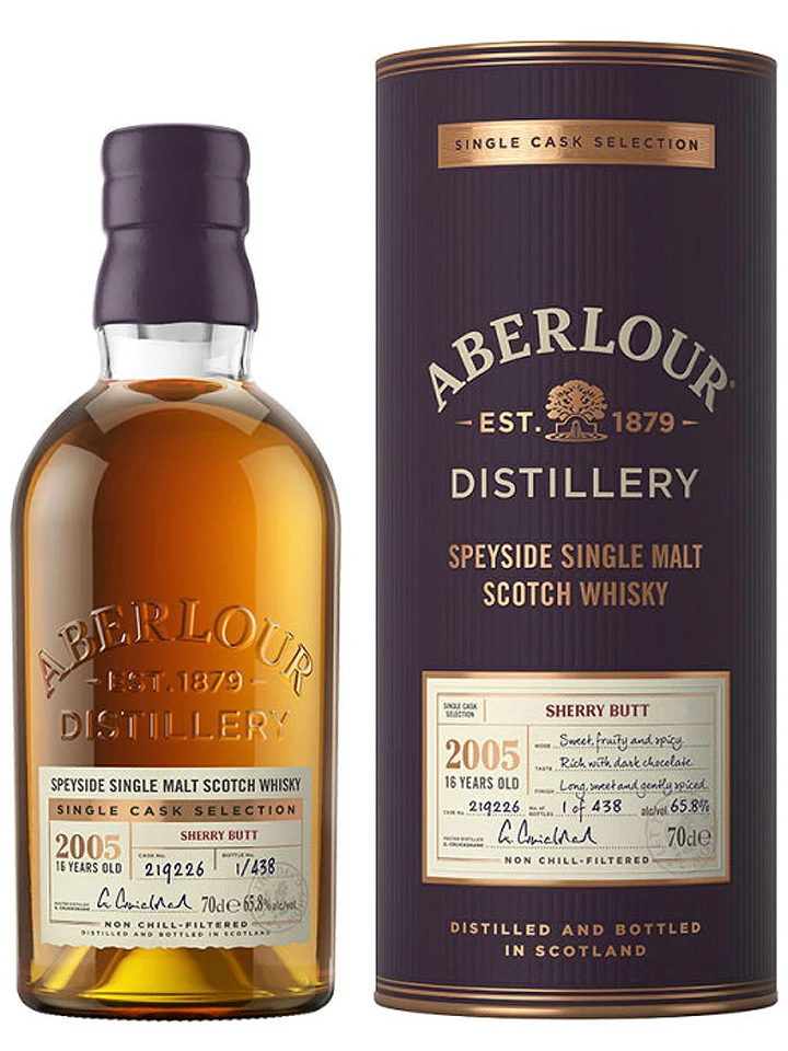 Aberlour 16 Year Old 2005 Single Cask Sherry Butt Cask Strength Single Malt Scotch Whisky 700mL