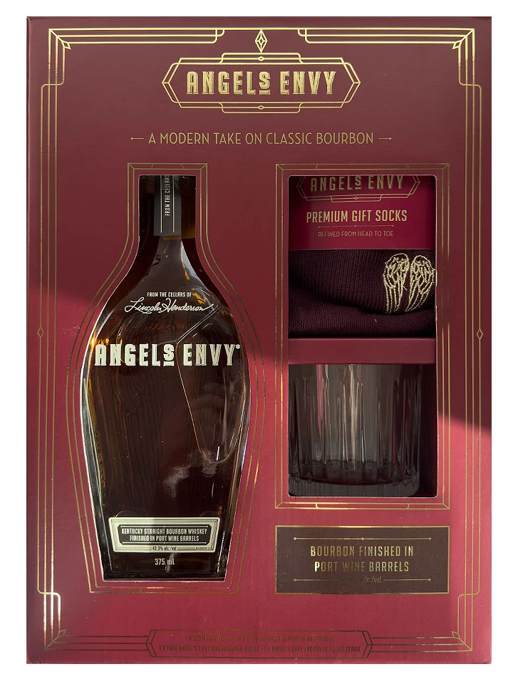 Angel's Envy Port Finish Kentucky Straight Bourbon Whiskey + Socks + Glass Gift Set 375mL