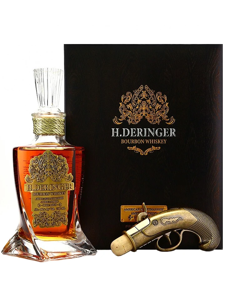 H. Deringer Small Batch Bourbon Whiskey Decanter + Gun Stopper Gift Set 750mL