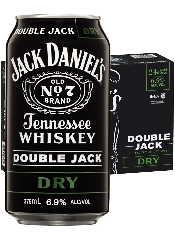 Jack Daniels Double Jack Tennessee Whiskey & Dry 4 x 6 Pack 375mL Cans