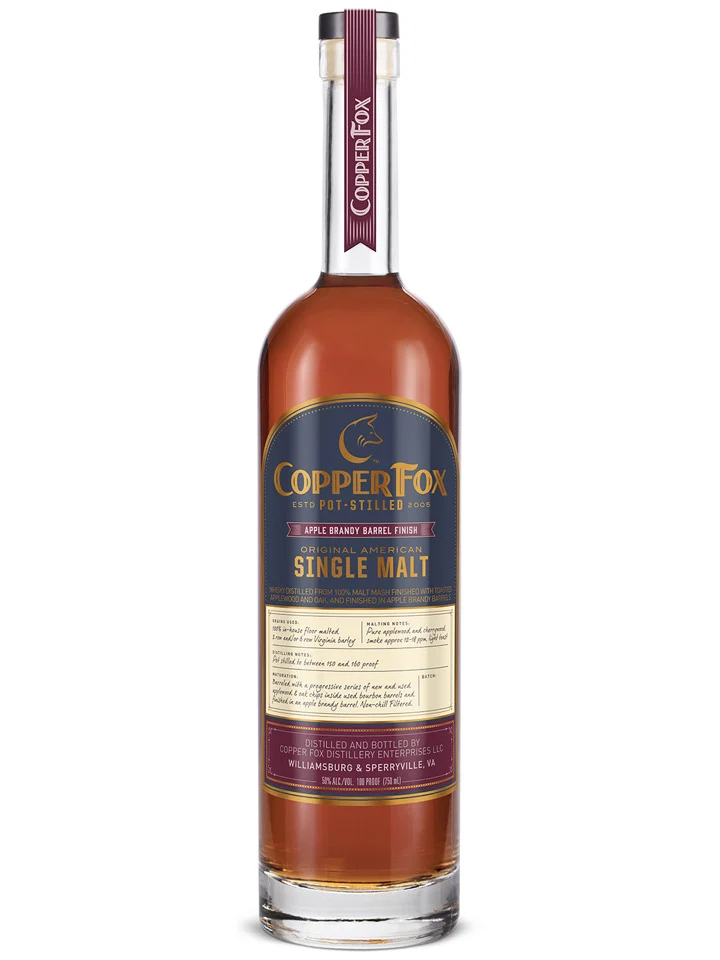 Copper Fox Apple Brandy Barrel Finish American Single Malt Whiskey 750mL