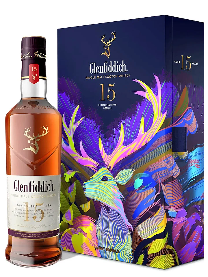 Glenfiddich 15 Year Old Limited Edition Design + Flask Single Malt Scotch Whisky 700mL