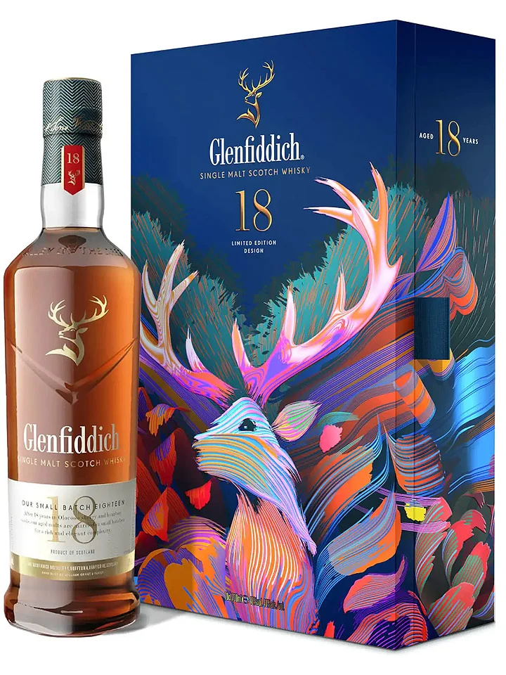Glenfiddich 18 Year Old Limited Edition Design + Flask Single Malt Scotch Whisky 700mL