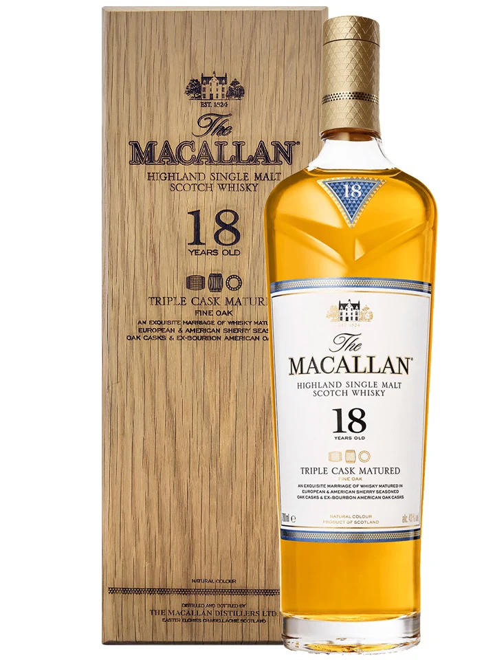 The Macallan 18 Year Old Triple Cask Wooden Box Limited Edition Single Malt Scotch Whisky 700mL