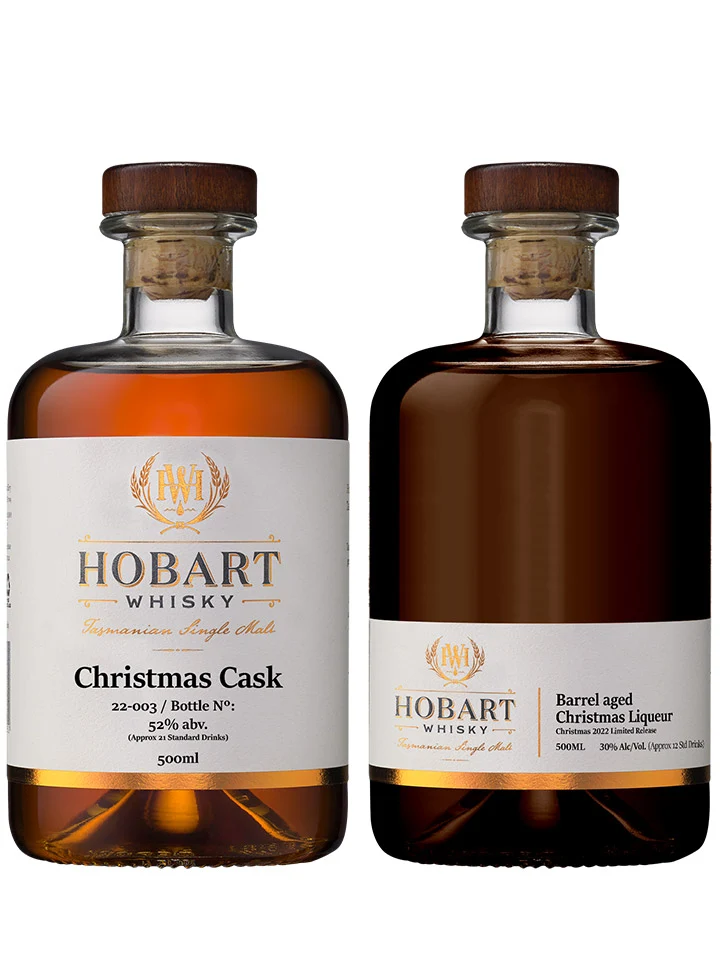 Hobart Whisky Christmas Cask Single Malt Australian Whisky + Barrel Aged Christmas Liqueur Gift Pack 2 x 500mL