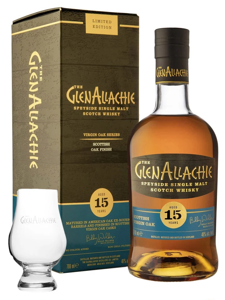 Glenallachie 15 Year Old Scottish Virgin Oak Finish + Glencairn Glass Single Malt Scotch Whisky 700mL