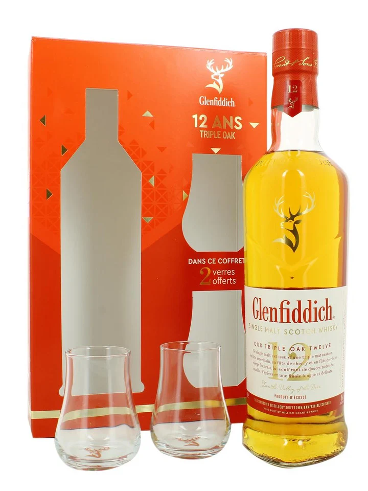Glenfiddich 12 Year Old Triple Oak + 2 Glasses Gift Pack Single Malt Scotch Whisky 700mL
