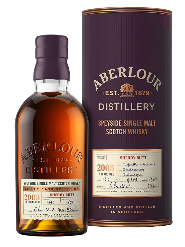 Aberlour 18 Year Old 2003 Single Cask Sherry Butt Cask Strength Single Malt Scotch Whisky 700mL