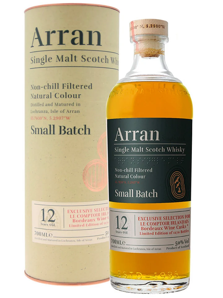 Arran 12 Year Old Small Batch Bordeaux Wine Casks Single Malt Scotch Whisky 700mL