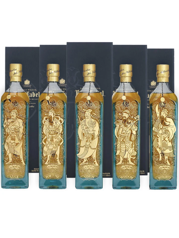 Johnnie Walker Blue Label 5 Gods of Wealth Collection (Wisdom, Vision, Integrity, Fortune & Luck) Blended Scotch Whisky 5 x 1L