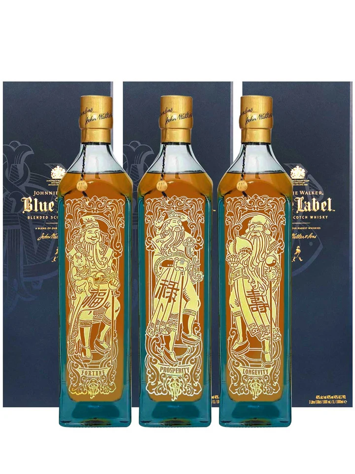 Johnnie Walker Blue Label 3 Gods Collection Fu Lu Shou (Fortune, Prosperity & Longevity) Blended Scotch Whisky 3 x 1L
