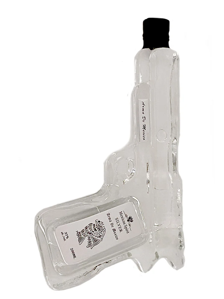 Arma De Mexico Silver Pistol Tequila Gun with 2 Shot Glasses 200ml