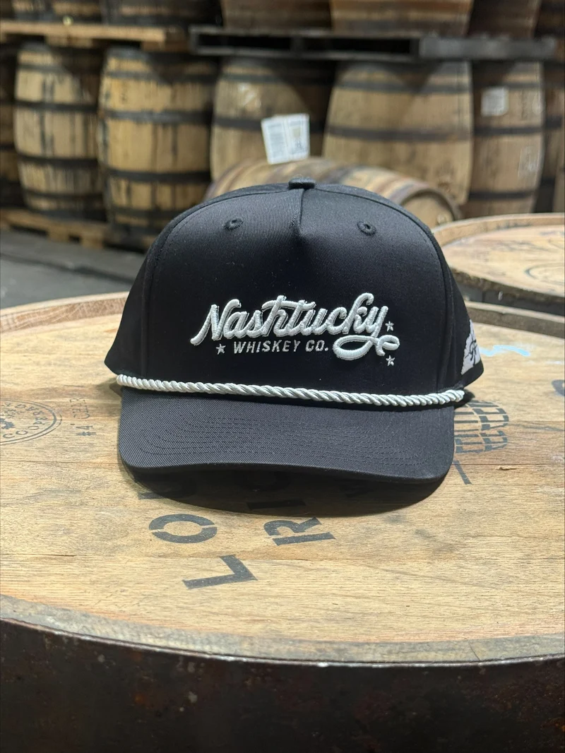 Nashtucky Black Ball Cap Hat with White Rope