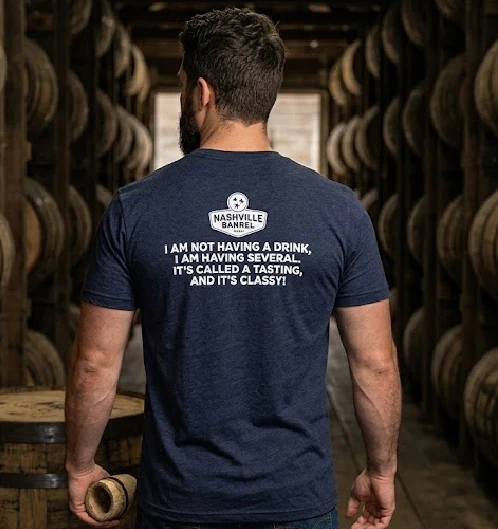 Nashville Barrel Co T-Shirt - Blue - "It's Called a Tasting and It's Classy"