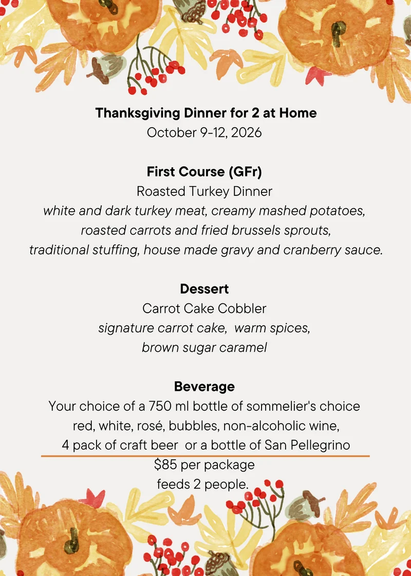 Thanksgiving Weekend Dinner at Home: Available Oct 9-12 2026