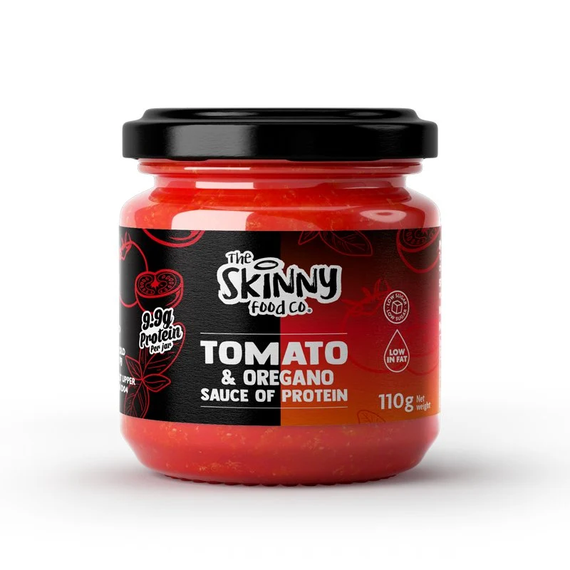 (Rea, bäst före, juli 2026) Mager tomat- och oreganosås för pasta, nudlar, pizza, dippsås - (9.9 g protein per burk) 110 g (finns även i 6-pack)