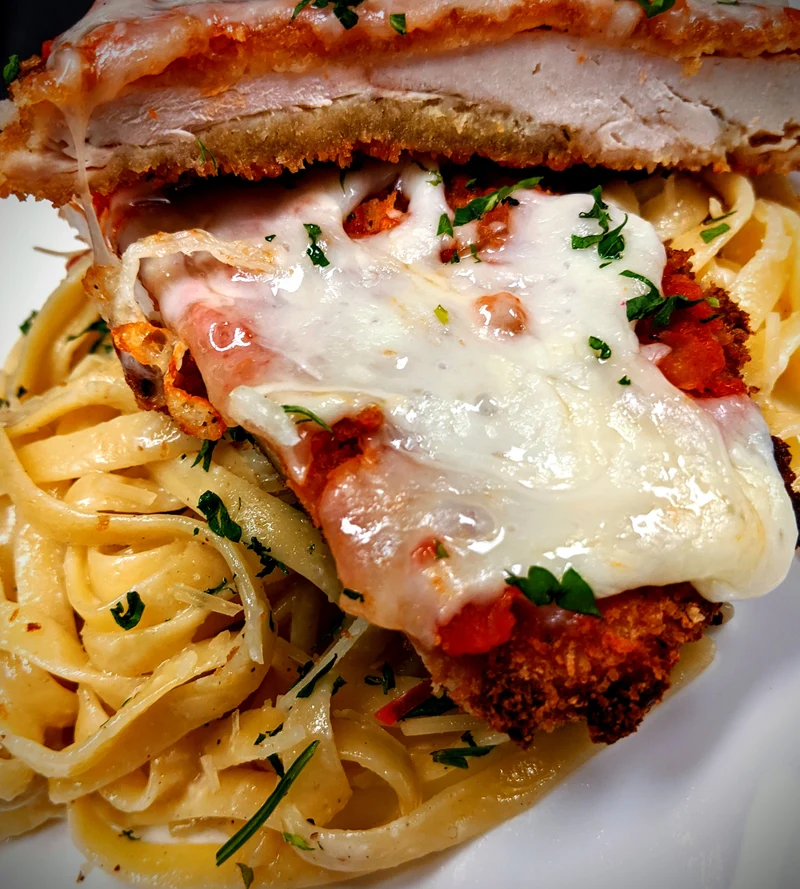 Chicken Parmesan with Alfredo Pasta