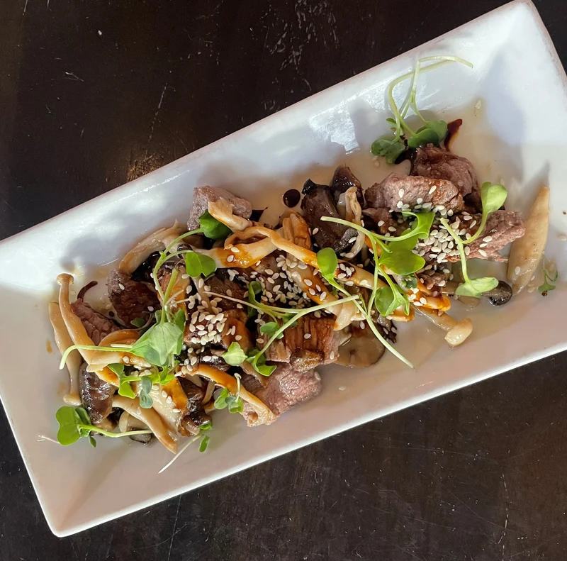 Sticky Soy Sesame Steak and Mushroom Bites