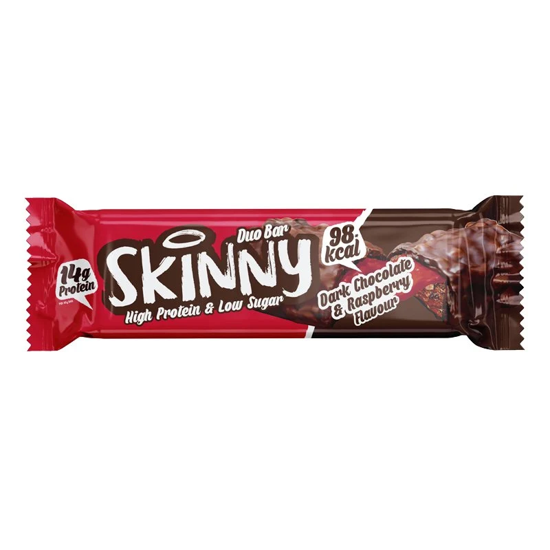 Mörk choklad, hallonsmak, skinny duobar med högt proteininnehåll och lågt sockerinnehåll - 60 g