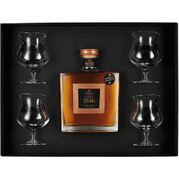 Mazzetti D'Altavilla Riserva 18.46 Grappa invecchiata oltre 18 mesi + 4 calici cassetta regalo (70cl, 43% Vol.)