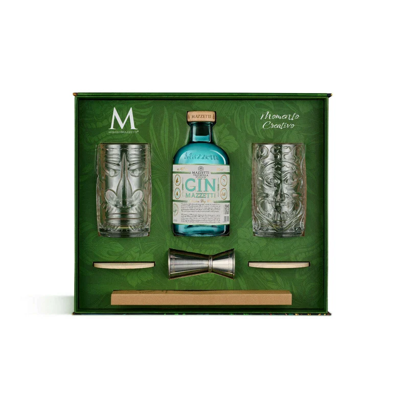 Mazzetti d'Altavilla Momento Creativo con Gin, Bicchieri Tumbler Tiki, Jigger e Cannucce (50CL, 42% Vol.)
