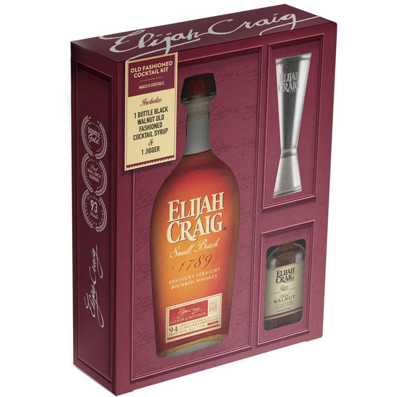 Elijah Craig Straight Bourbon Small Batch W/ Jigger & Gent's Old Fashioned Cockail Syrup