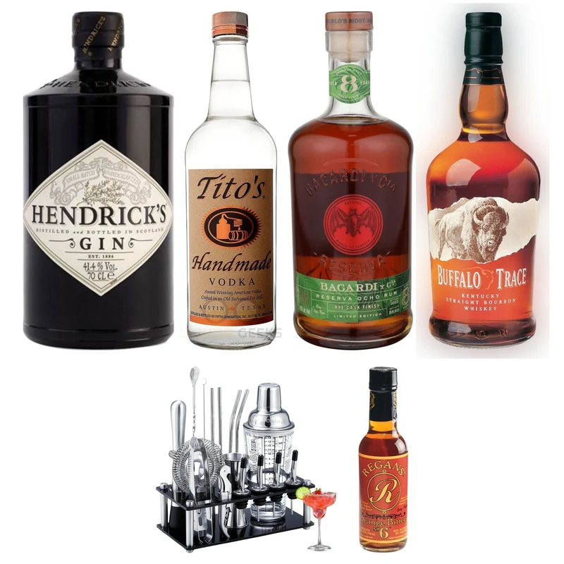 Home Bar Starter Kit — Gin, Vodka, Rum, Bourbon & Barware