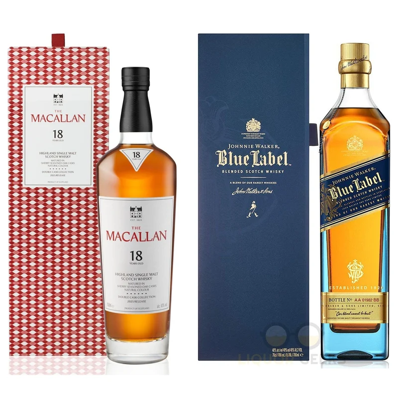 The Macallan 18 Double Cask & Johnnie Walker Blue Label Pair