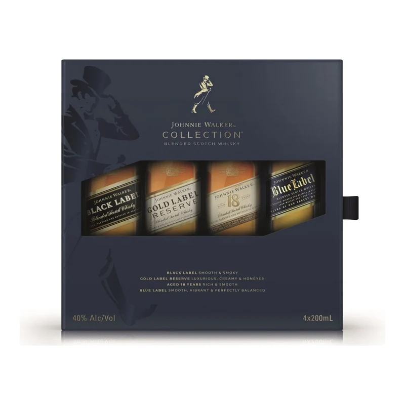 Johnnie Walker Collection Gift Pack 4 x 200ml (Black Label, Gold Label Reserve, 18 Year & Blue Label)