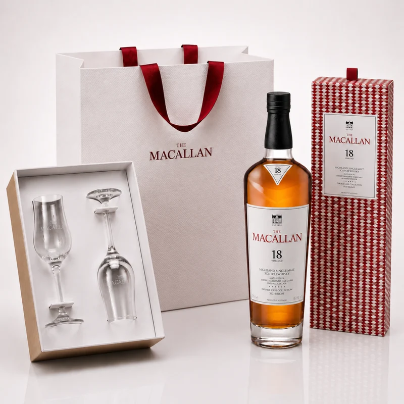 The Macallan 18 Year Old Double Cask Single Malt Luxury Gift Set with Crystal Glassware