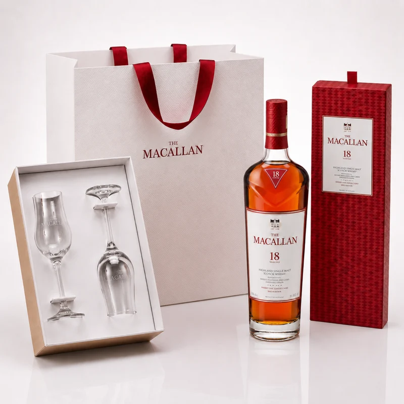 The Macallan 18 Year Old Sherry Oak Luxury Gift Set with Crystal Glassware