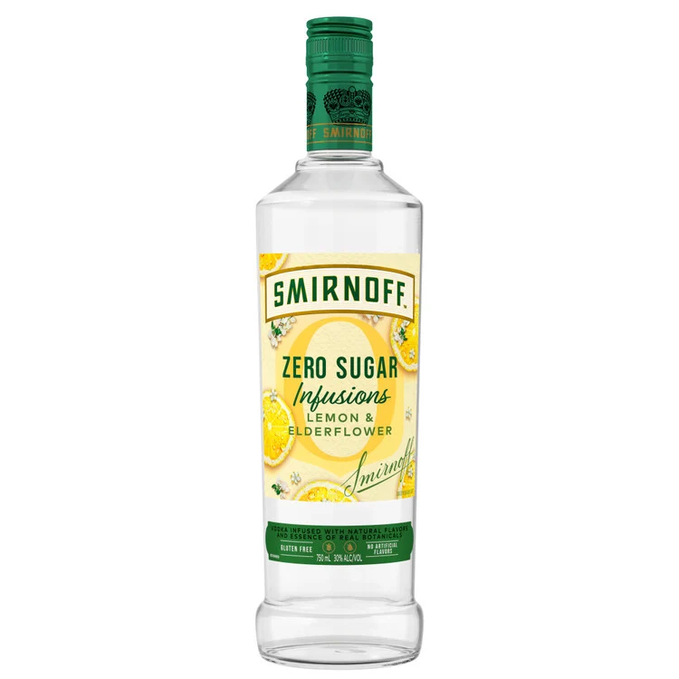 Smirnoff Lemon & Elderflower Zero Sugar Infusions Vodka 750mL