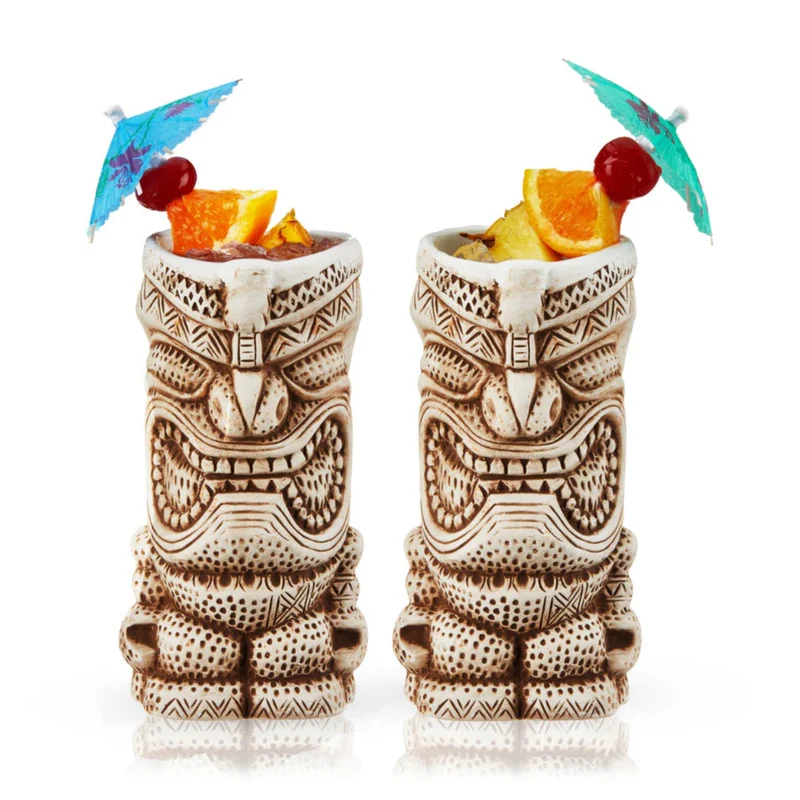 Viski Pacific High Tide Tiki Mugs, Set of 2