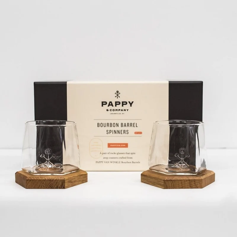 Pappy & Company Spinning Glass Set with Barrel Stave Coasters