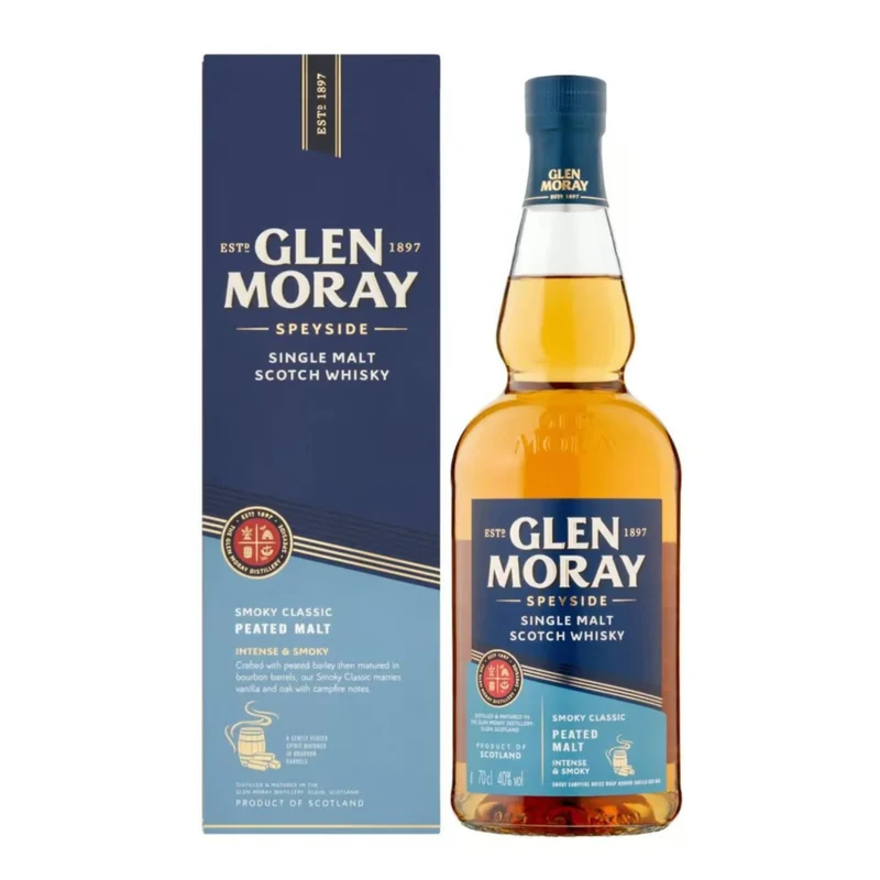 Glen Moray Speyside Single Malt Scotch Whiskey - Smoky Classic Peated Malt Cask Intense & Smoky