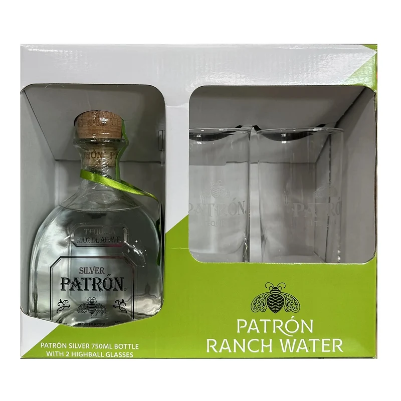 Patron Teq Silver W/ 2 Highball Glasses