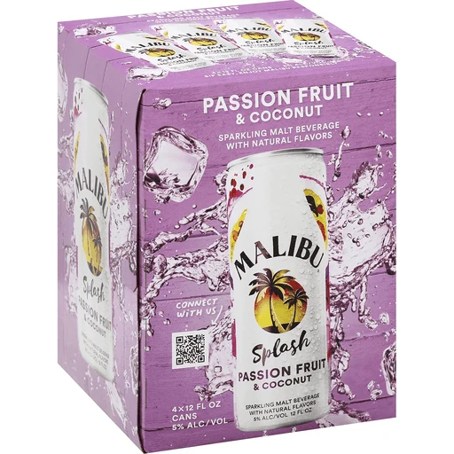 Malibu Splash Passion Fruit & Coconut 4pk Cans