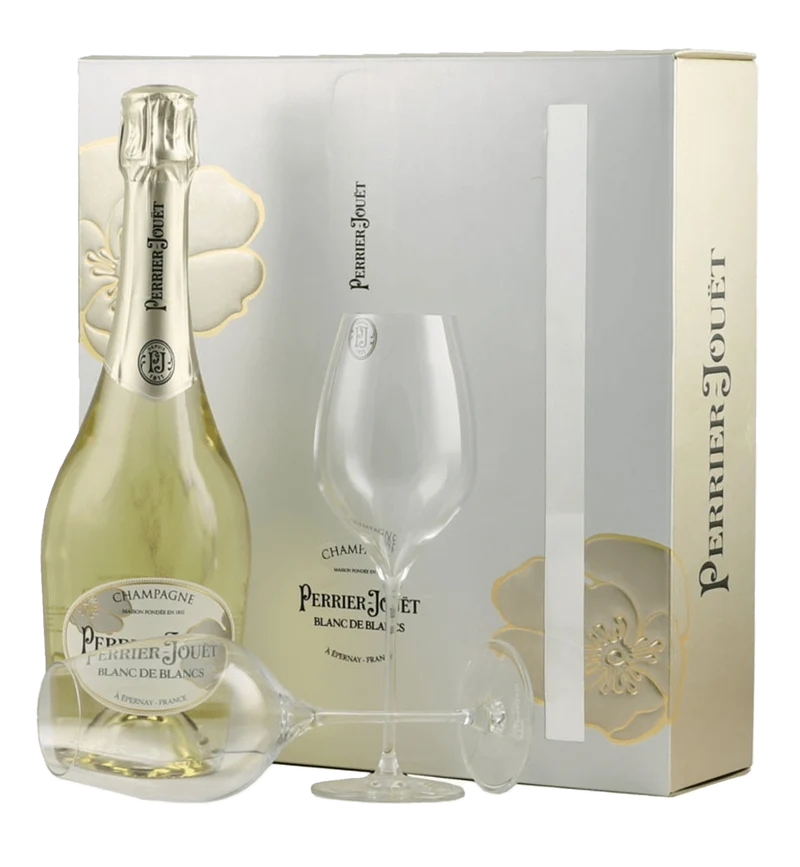 Perrier-Jouët Blanc De Blancs Gaveæske med 2 glas