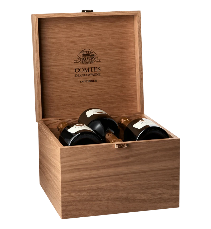 6 flasker Taittinger Comtes de Champagne 2008 i original trækasse